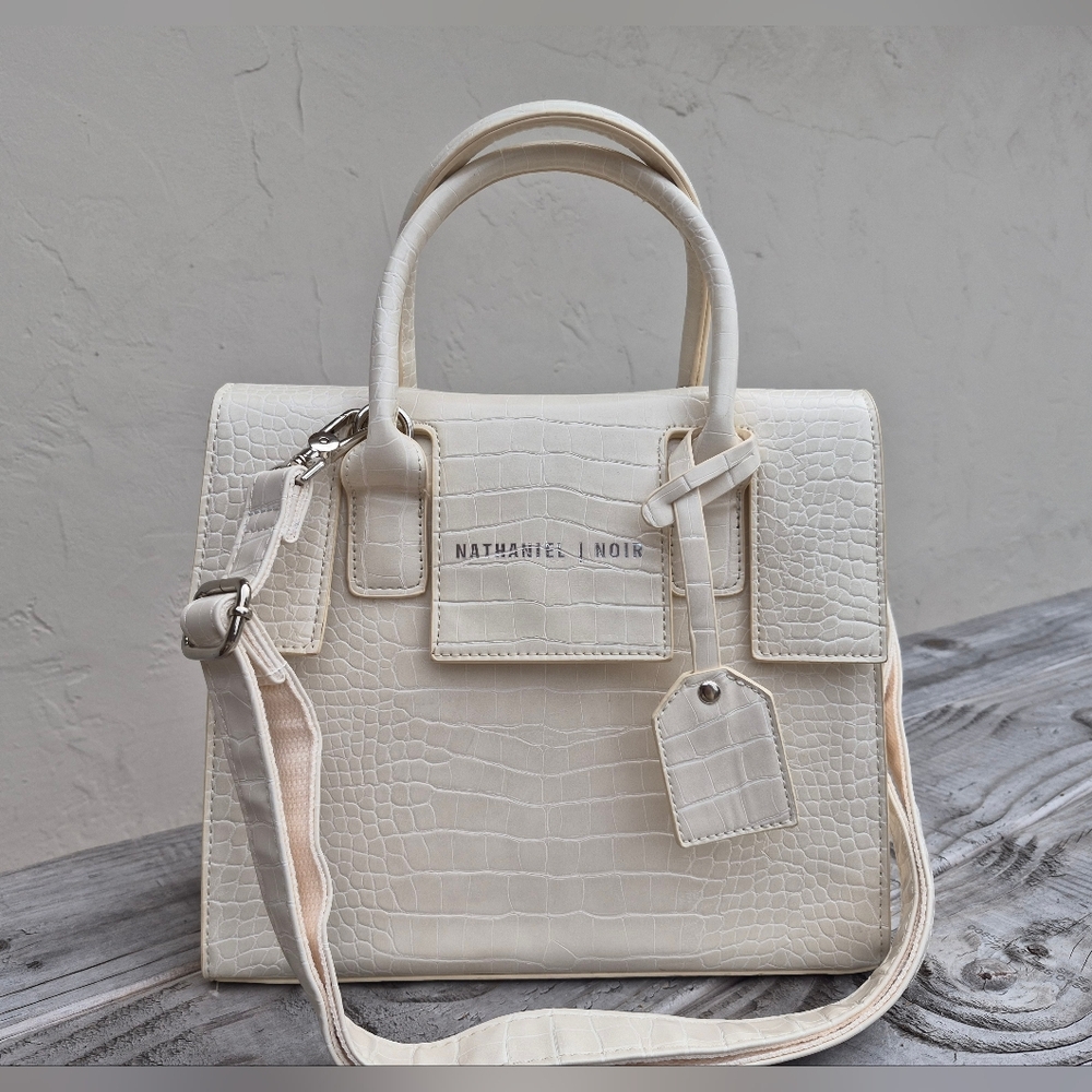 NOIR-X NATHANIEL NOIR WHITE CROCODILE-EMBOSSED SATCHEL